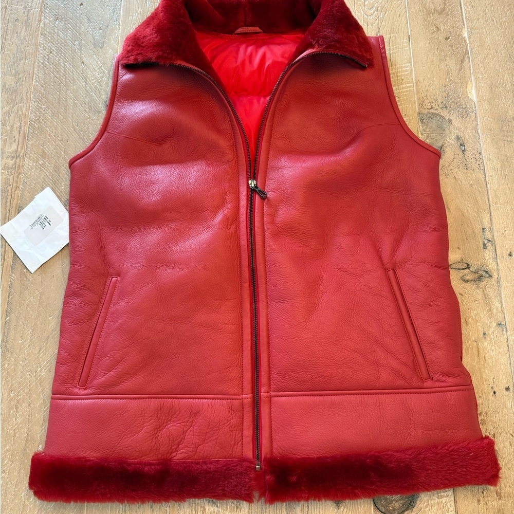 Wolfie Women's Plush Red Dyed Shearling Down Filled Vest NWT L - Picture 3 of 13